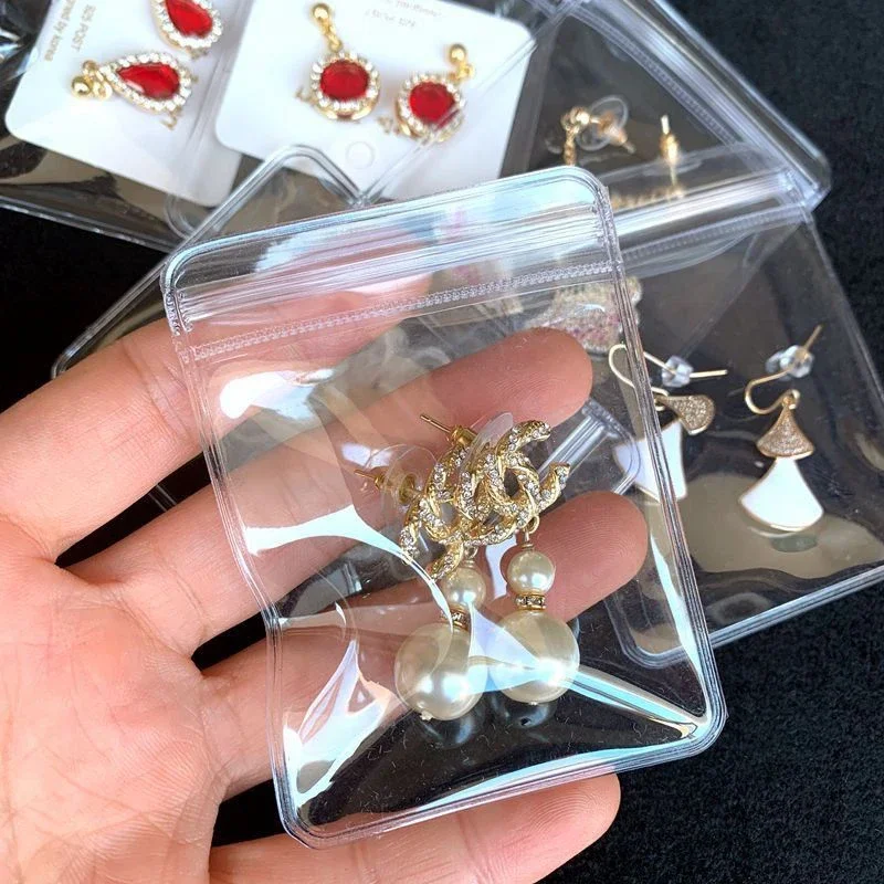 10PCS PVC Self Sealing Jewelry Bag Clear Earring Necklace Bracelet Zipper Bags Ring Storage Holder Anti-oxidation Bag Storages