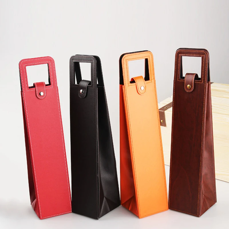 High-Grade PU Leather Wine Gift Box – Elegant Solid Color Single Bottle Carrier Bag for... - SKU LWGB1416 - UGI Packaging