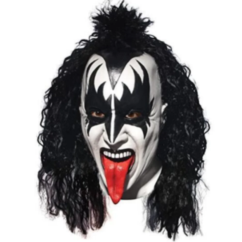 Gene Simmons Mask Cosplay Rock Star Latex Helmet Full Face Wig Fashion Headwear Halloween Masquerade Party Costume Prop