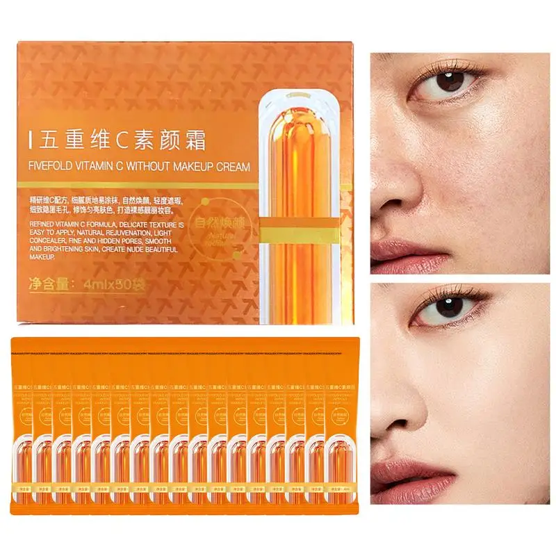 50pcs Vitamin C Tone-up Cream Moisturizing Skin Brightening Whitening Cream Lightweight Makeup Product For Natural Nude Makeup