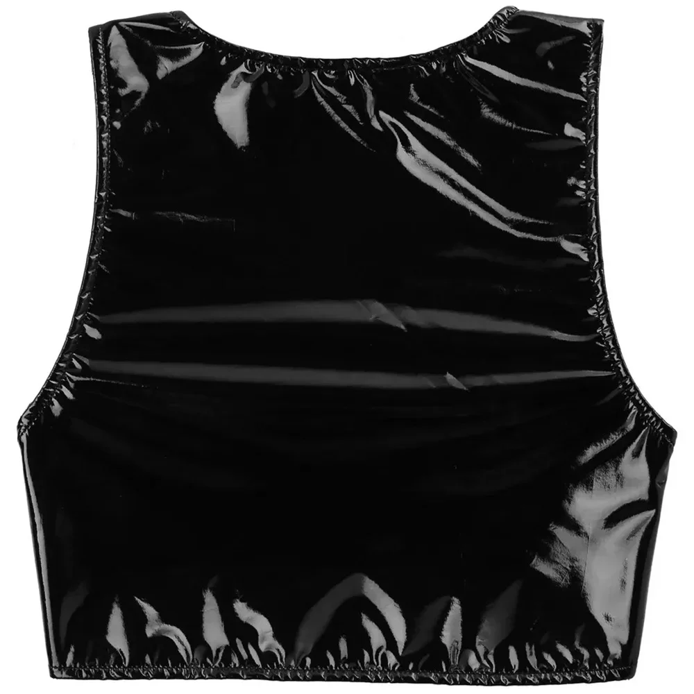Women Sexy Wet Look Glossy Leather Bras Metal Ring Deep U Bra for Sex Erotic Hot Porn Half Cup Bralette Tops Bodycon Shiny Vest