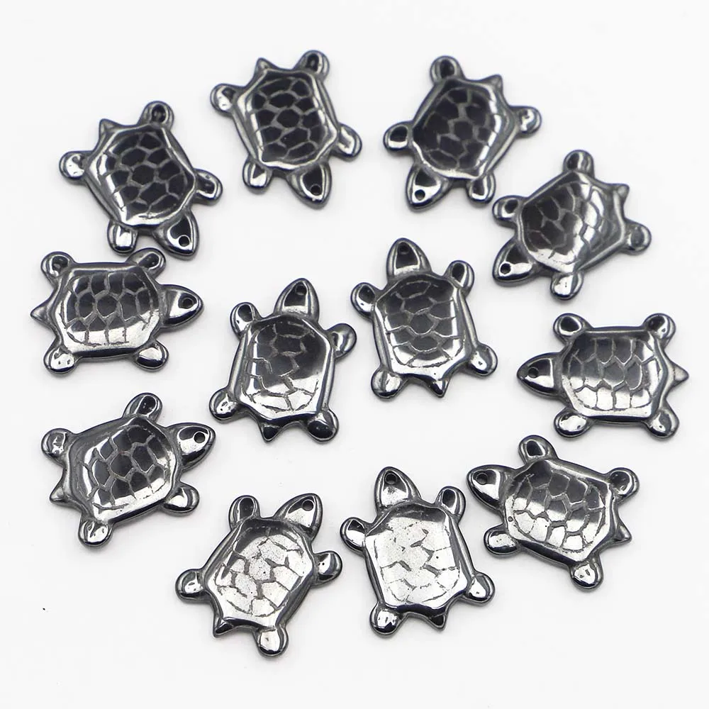 

12pcs/lot New Nature Stone Hematite Carve Turtle Pendants Hip Hop Punk Charm DIY Necklace Making Jewelry Accessories Wholesale