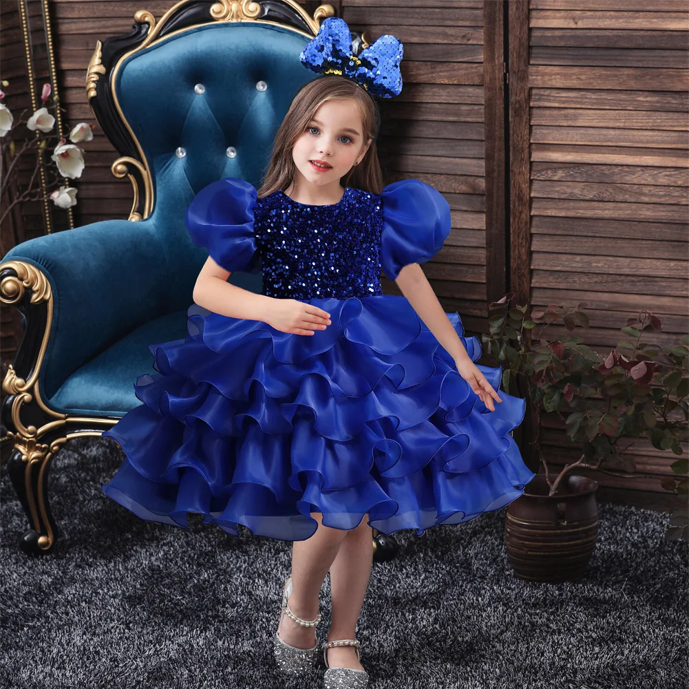 Little Girls Sequined Party Ball Dress Big Bow Headband Kids - Temu Malaysia