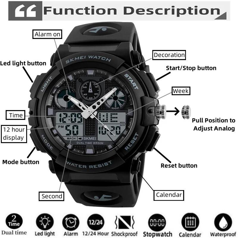 2017 New SKMEI Men Sports Watches Dual Display Digital Quartz Watch Men Waterproof Casual Outdoor Electronic Wrist Watches 2