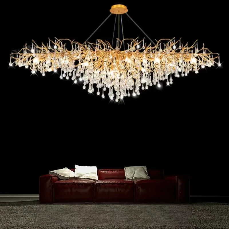 Rectangle Luxury Gold Crystal Chandelier For Dining Living Room Lobby Kitchen Table Modern Lurxy Gold Crystal Celling Chandelier chandelier lighting