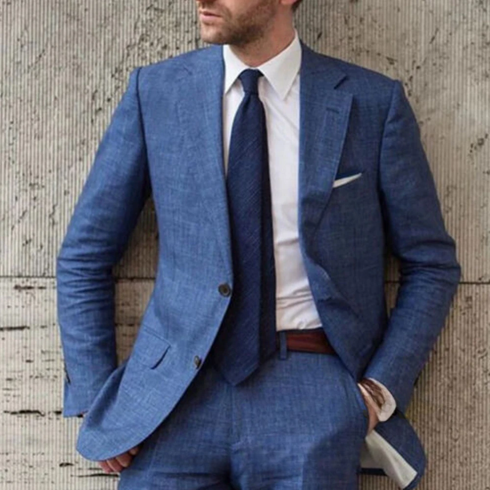 MensLinenSuit2PieceSetCasualSlimFitVintageSuitsGroomsmen