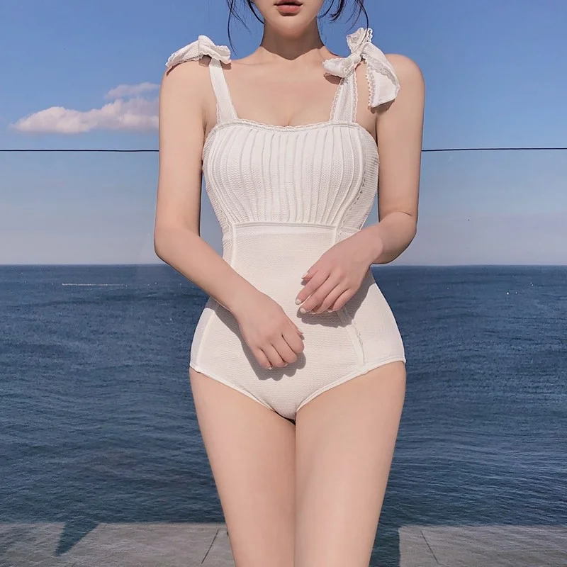 

Korea Monokini Women Swimwear Swimsuit High Quality Long Sleeve Mesh Bathing Suit Sexy Monokini Beachwear 2023 New
