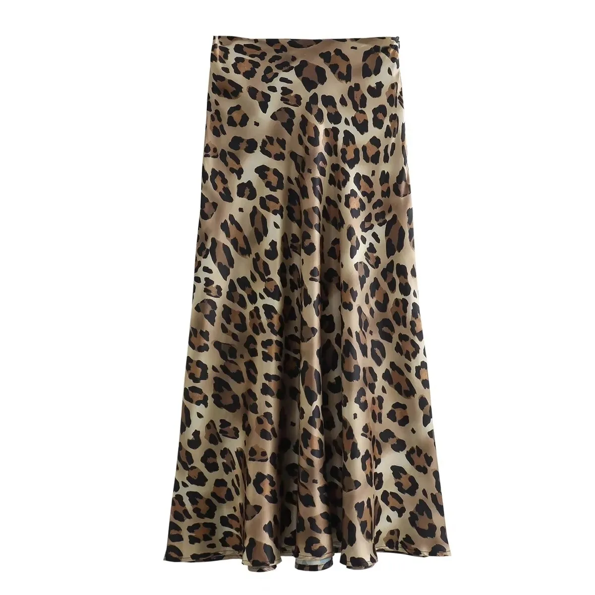 HH Women Vintage Leopard Print Skirts Summer High Waist Side Zipper Slim Skirts Female Fashion Streetwear Midi Skirt