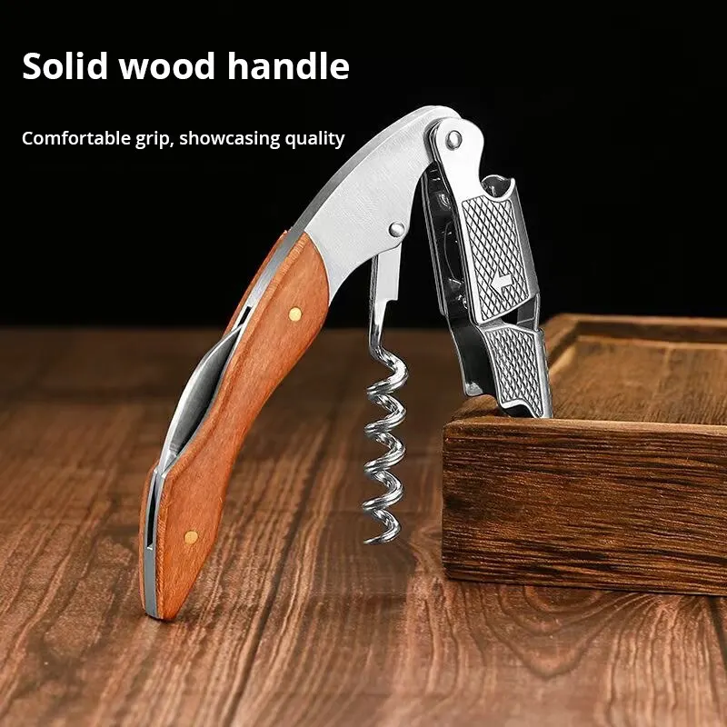 1pc Wine Opener Stainless Steel Wood Handle Wine Corkscrew Professional Portable Screw Corkscrew Multifunction Beer Cap Bottle