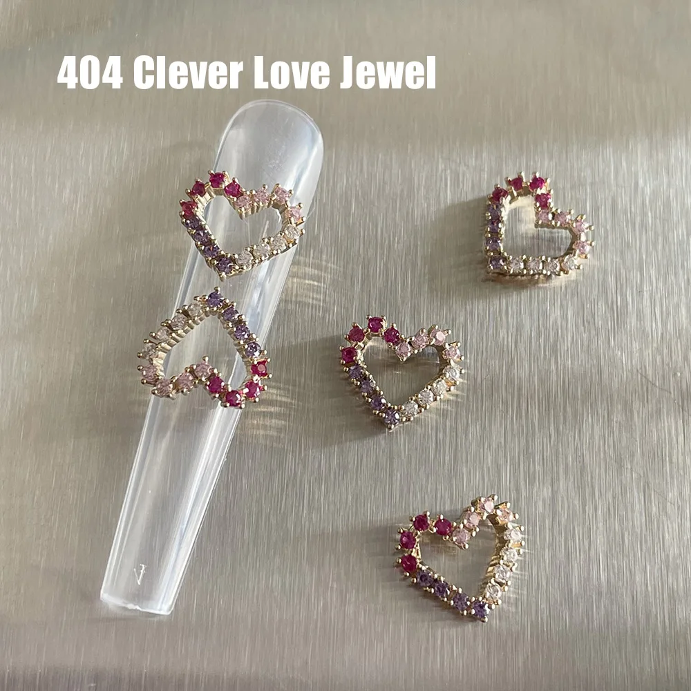 

-Clever Love- Hollow Colorful Zircon Crystal Heart Charms White,Pink,Purple,Peony Diamonds Inlaid Jewelry Golden Metal Alloy 404