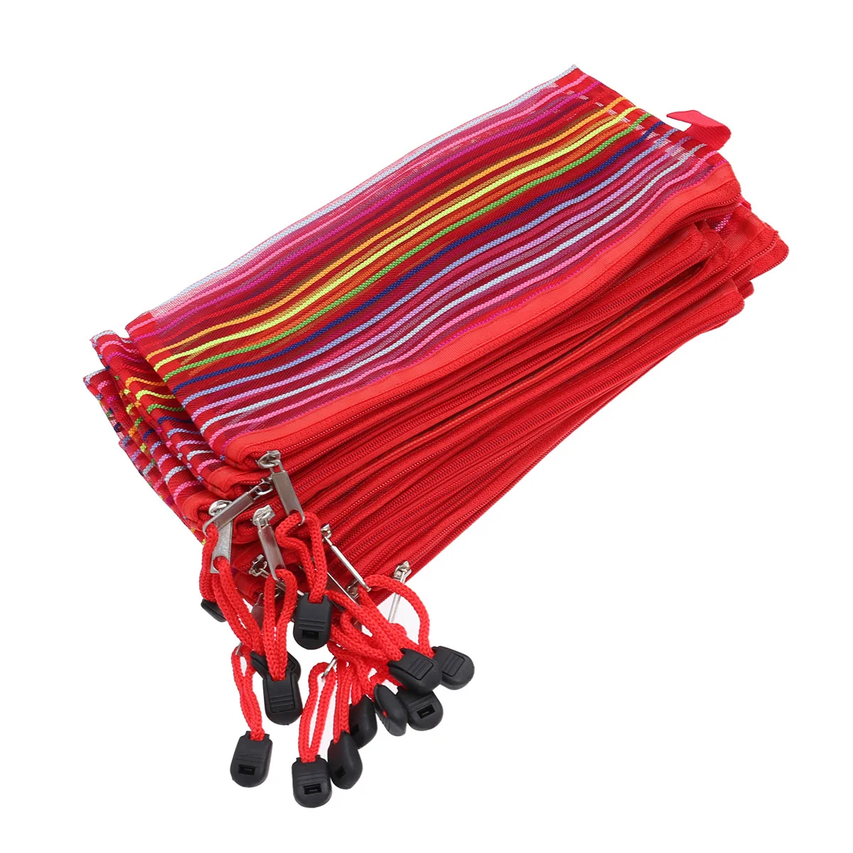 

Mesh Zipper Bags Office Document Pocket Pencil Case Rainbow Stripes Pouch Student Portable Storage