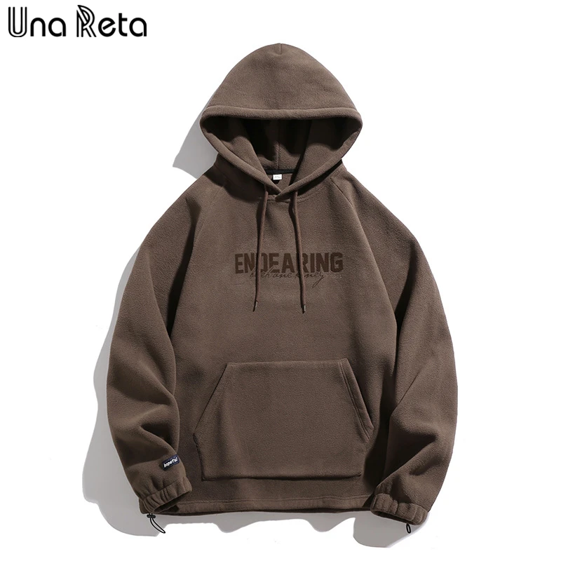 

Una Reta Polar Fleece Hoodie Men Autumn Winter Loose Harajuku Pullover Tops Hip Hop Oversized Couple Hoodies