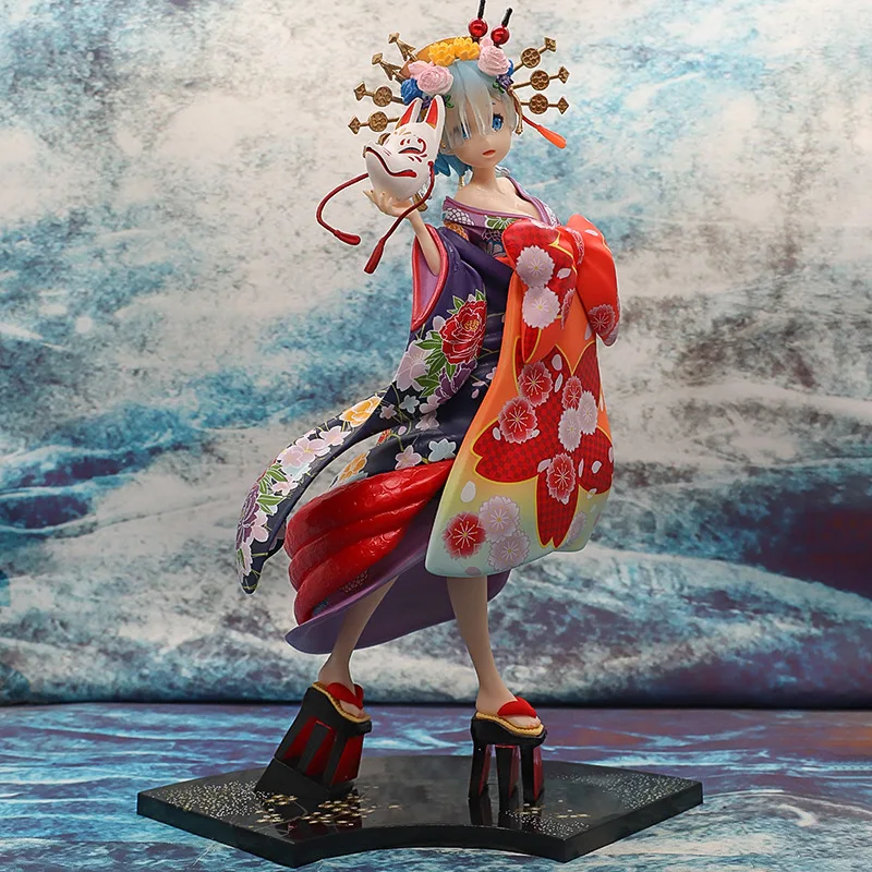 

25CM Re:Life In A Different World From Zero Kimono Oiran Rem Oiran Road PVC Figure Ornament Model Car Action Collection Model