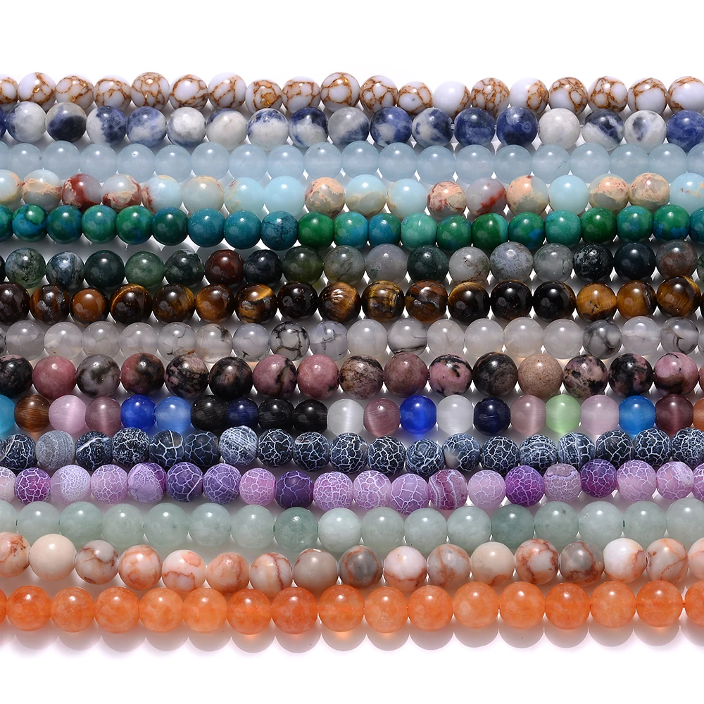 Natural Stone Beads Tiger Eye Amethysts Lava Agates Turquoise Round Loose Beads For Jewelry Making DIY Bracelet 4/6/8/10MM 2