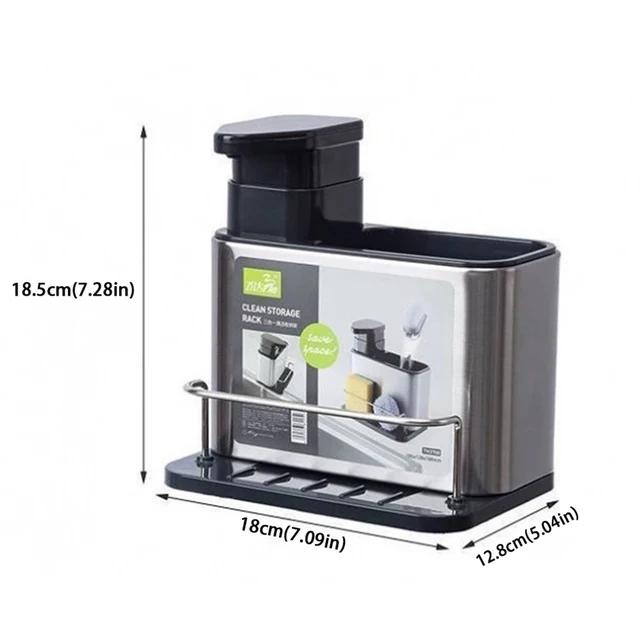 3-in-1 สแตนเลสสตีลเครื่องจ่ายสบู่ฟองน้ําผู้ถือช้อนส้อมจัดเก็บอ่างล้างจานถาดกันสนิม Drainer Rack 6