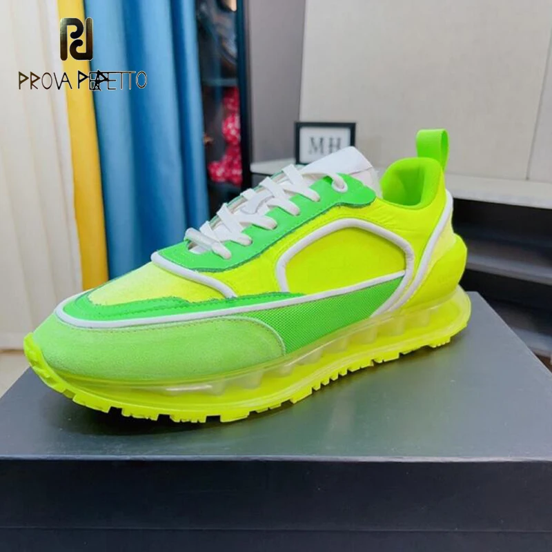 

Men Casual Sneakers Shoes Color Match Thick Sole Lace Up Real Leahter Transparent Undersole Luxury Designer Loafers Sapatos
