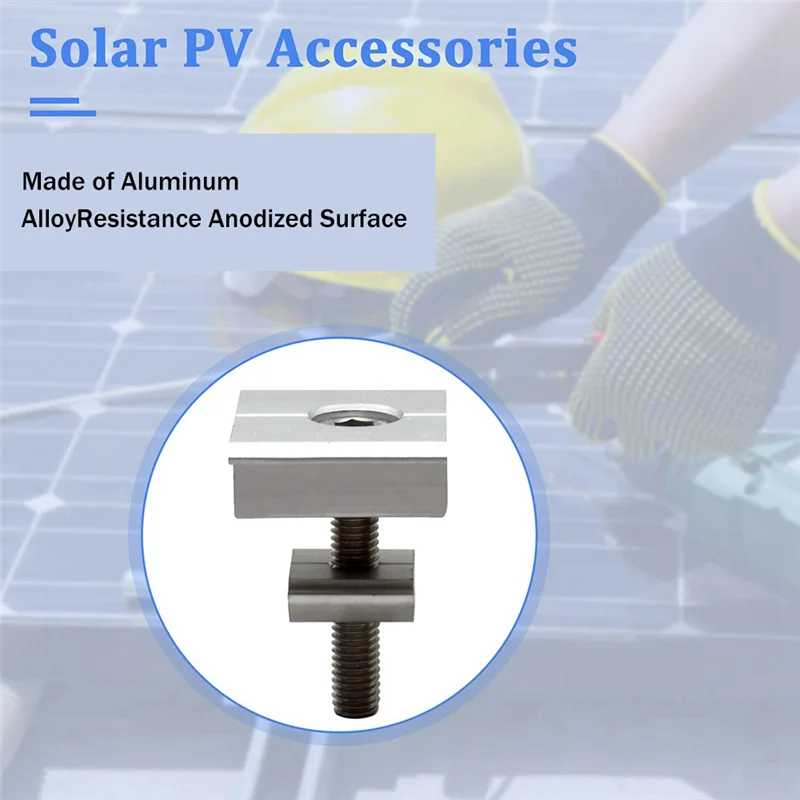 CMHI-Pack Of 10 Solar Panel Brackets Centre Clip T Shaped PV Module Bracket Clip Height-Adjustable For RV Roofs