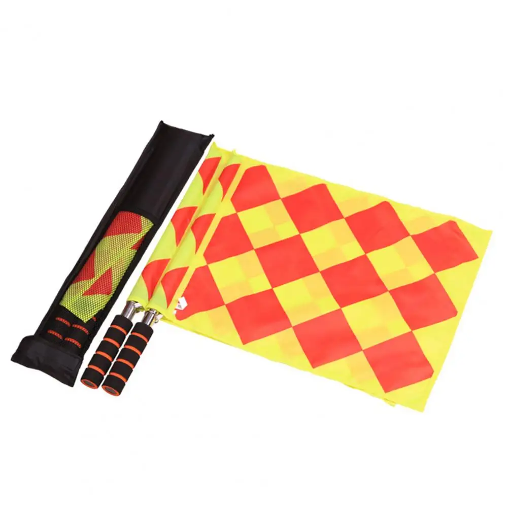 Hand Flag 1 Set Washable Sturdy Tarpaulin  Smooth Stick Sports Football Field Flag Referee Tool