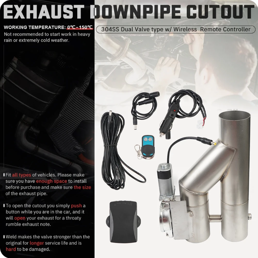 2.5inch/3inch Stainless Steel Double Valve Electric Exhaust Y Pipe Exhaust Cut Out Valve Kit car exhaust pipe valve kit