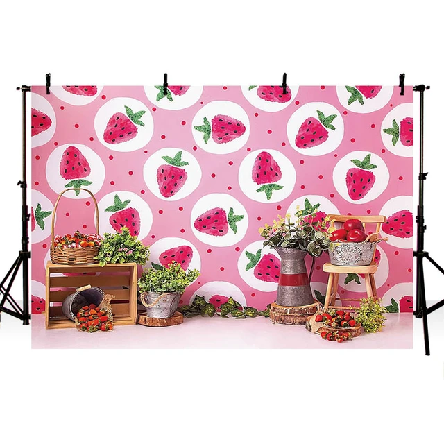 Mocsicka Strawberry Theme Sweet One 1st Birthday Backdrop Girls