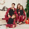 Merry Christmas Family Matching Outfits Solid Color Check Print Mom Dad Kids 2 Pieces Loose Sleepwear Soft Pyjamas Family Look 1