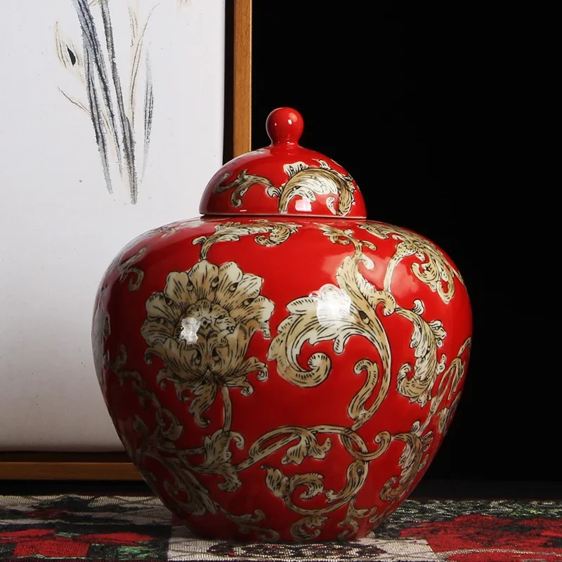 

Кувшин, ваза Современный богемный стиль красочные цветы красная коричневая ручная роспись Керамическая емкость декоративная керамическая крышка канистра
