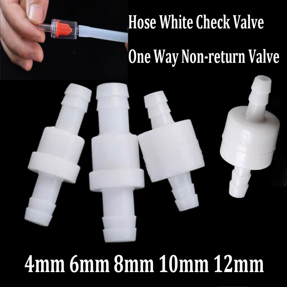 

Plastic Non-return Pressure Type White One-Way 4/6/8/10/12mm Water Inline Fluids Hose Barbed Check Valve For Fuel Liquid