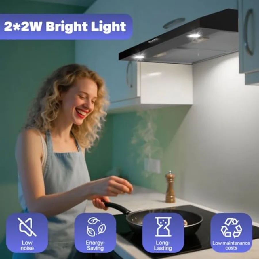 30 Inch Under Cabinet Range Hood for Kitchen Metal Exhaust Fan with Powerful Ventilation System Ideal for Compact Cooking Space