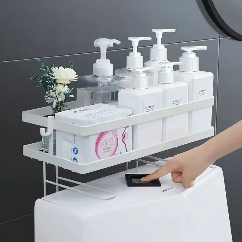 Over The Toilet Shelf Toilet Storage 1Tier Bathroom Organizer Shelves,Multi-function Paper Holder Basket No Drilling Space Saver 2