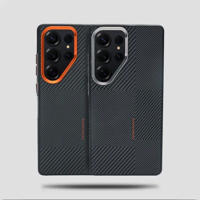 Premium Carbon Fiber Texture Alloy Lens Case with Magnetic Wireless Charging and Anti-Drop Protection
