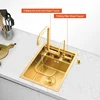 304 Stainless Steel  Gold Nano Handmade kitchen Bar Counter Sink Cover hidden Single Kitchen Sink Small Size Kitchen Sinks 3