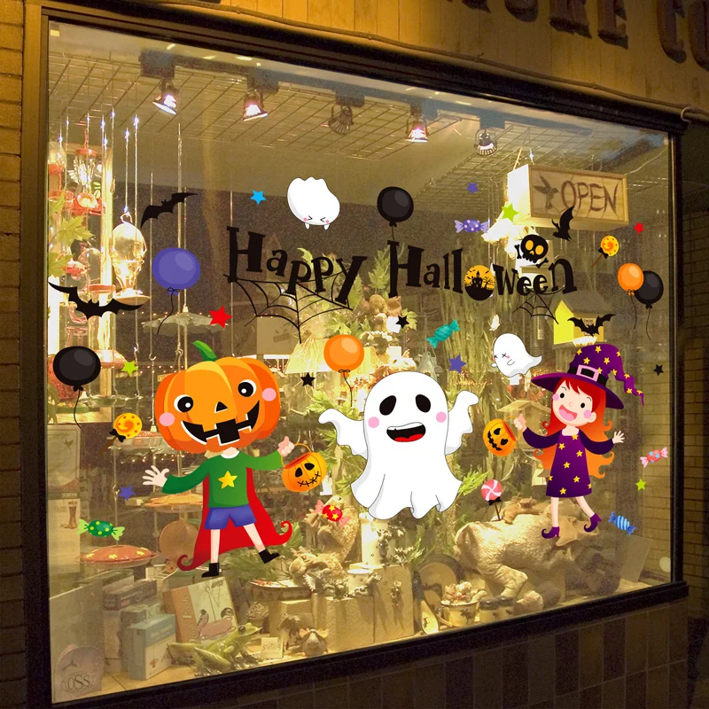 Halloween Decorations Horror Atmosphere Props Dress Up Pumpkin Window Stickers Bar Shop Scene Arrangement Glass Stickers