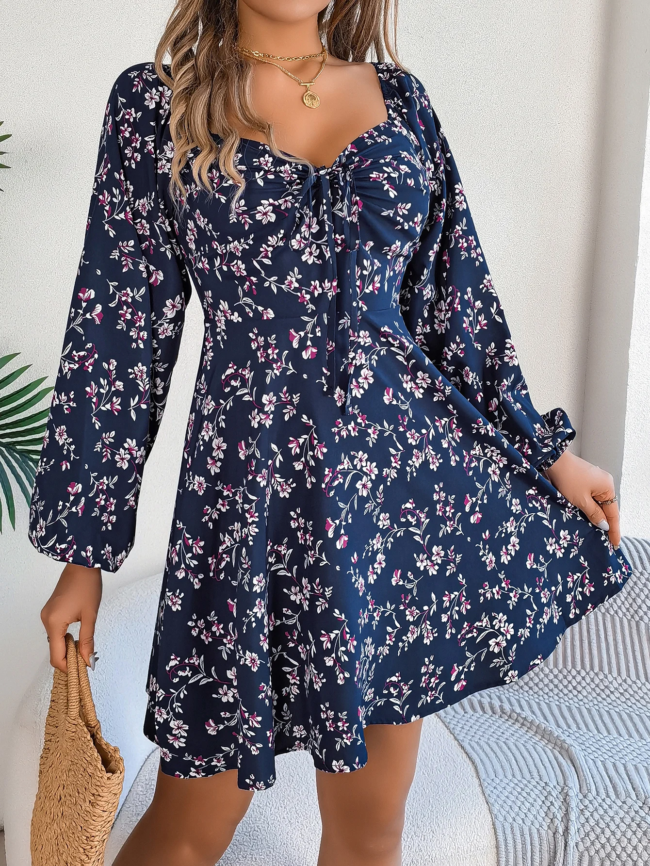 Women Flower Print Vacation Dress
