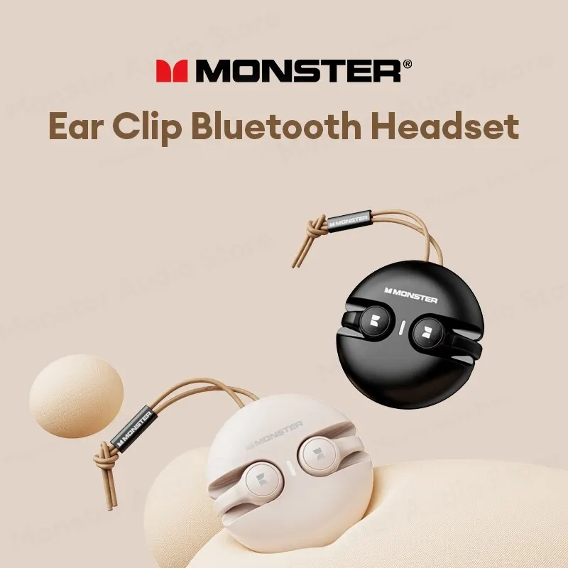 Monster XKT21 무선 블루투스 이어폰 이어 클립 이어버드, 음악 게임 저지연 헤드셋, 터치 컨트롤, 마이크 헤드폰 포함