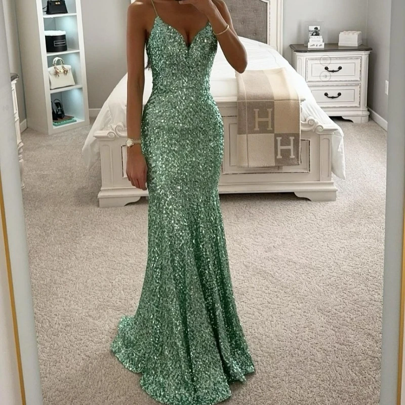 

New Sequined Evening Dress for Women 2024 New Elegant Sparkle Formal Party Gowns Spring Slim Fit Prom Dresses Vestido Noche