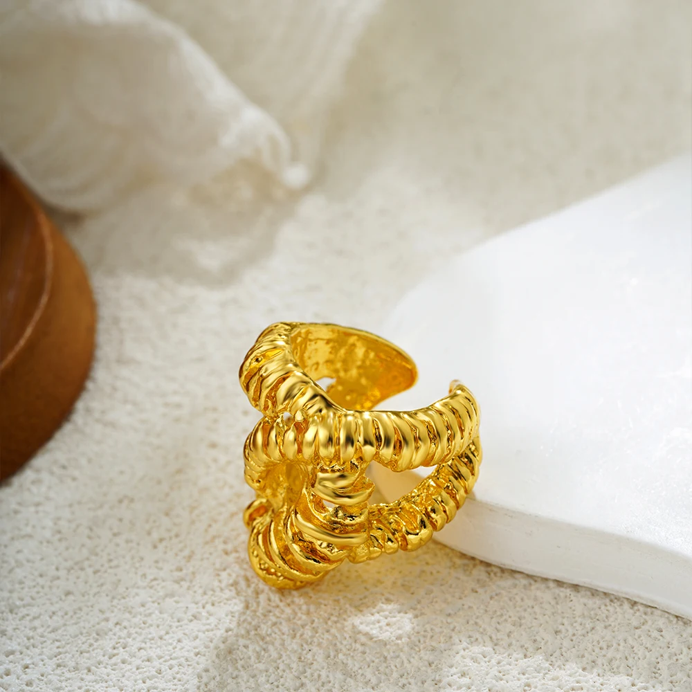Exaggerate Lava Textured Chunky Rings Opening Adjustable Geometric Knot Irregular Dome Knuckle Ring Designer Jewelry New