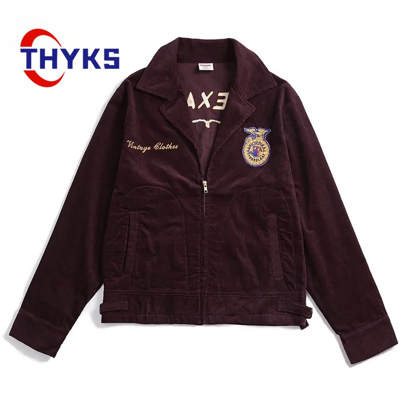 

Fashion Retro Corduroy Jacket Men Women Exquisite Embroidery Lapel Collar Cargo Coat Male Casual Classic Pilot Tactical Chaqueta