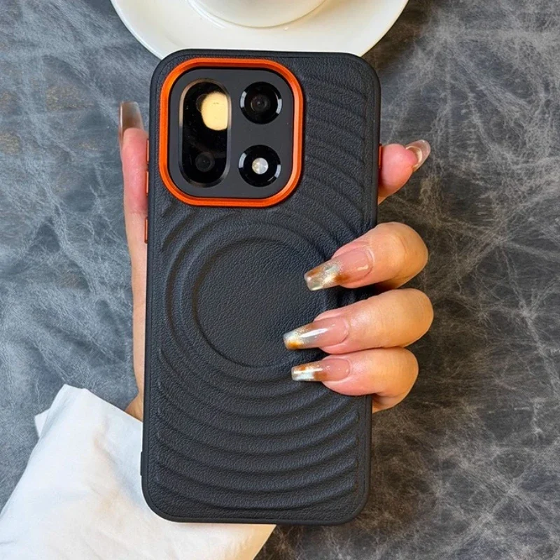 Business Minimalist Ripple Magnetic Lychee Leather Case with Wireless Charging and Anti-Drop Protection