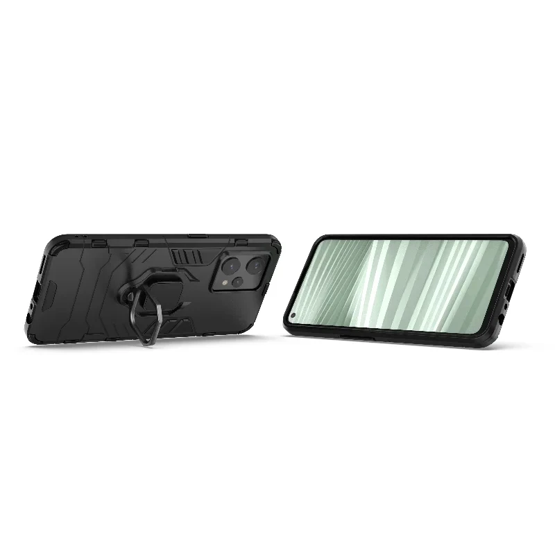 Enhanced Shockproof Armor Back Cover with Metal Ring Holder
