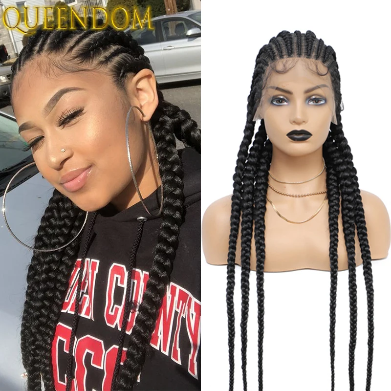 

Black Full Lace Box Braided Wig 36 Inch Super Long Natural Lace Frontal Braid Wigs with Baby Hairs Synthetic Knotless Braids Wig