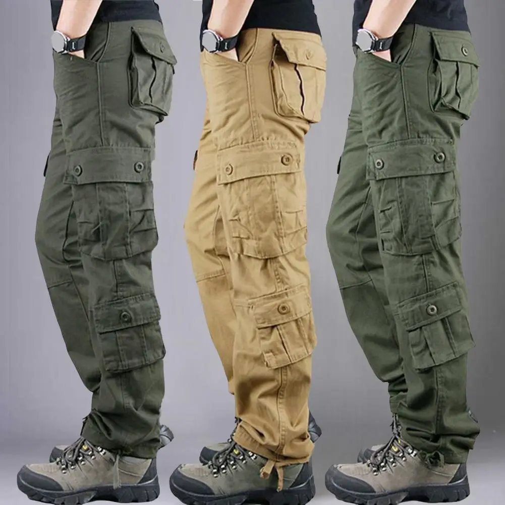 

Large Pocket Loose Overalls Men's Outdoor Sports Jogging Pants Elastic Waist Pure Cotton Casual Work Pants