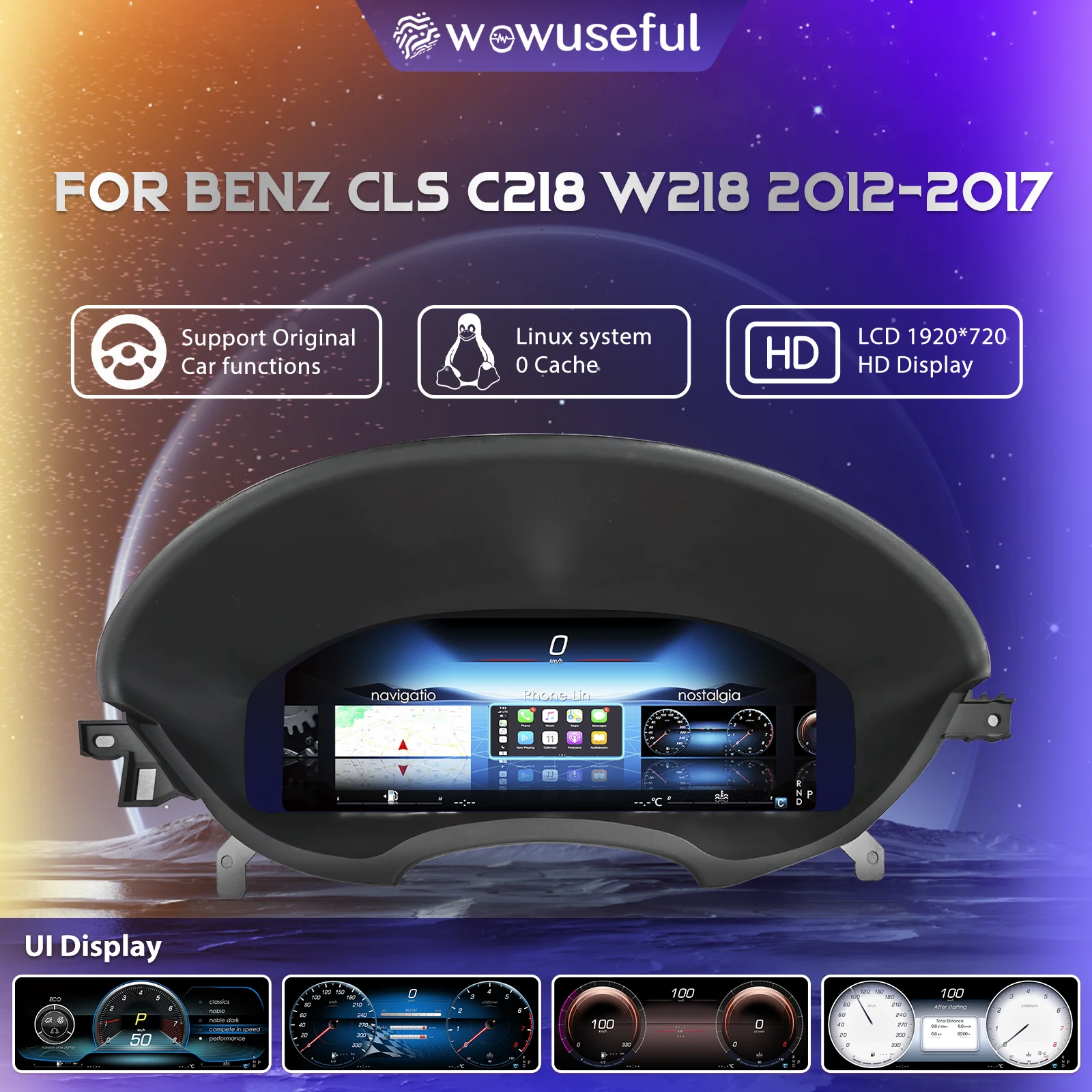 Panel de Instrumentos Digital LCD HD de 12.3'' para Mercedes Benz CLS C218 W218 Años 2012-2017, Velocímetro para el Tablero de Auto 1