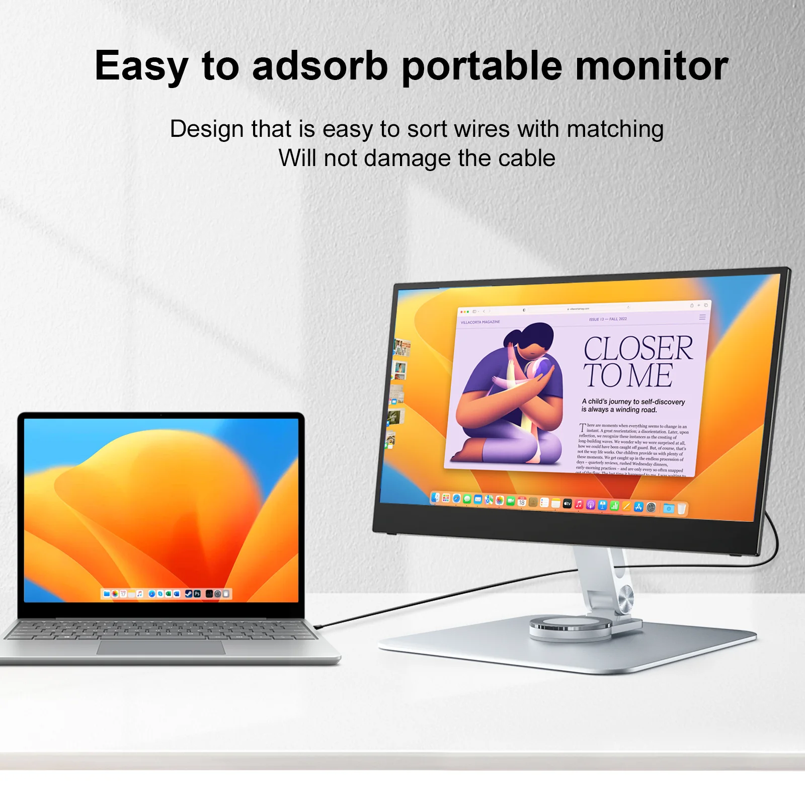 Silvery Magnetic Metal Stand - 360° Rotatable Holder for Portable Monitor, for iPad & iPhone Display Ideal for Home & Office 5