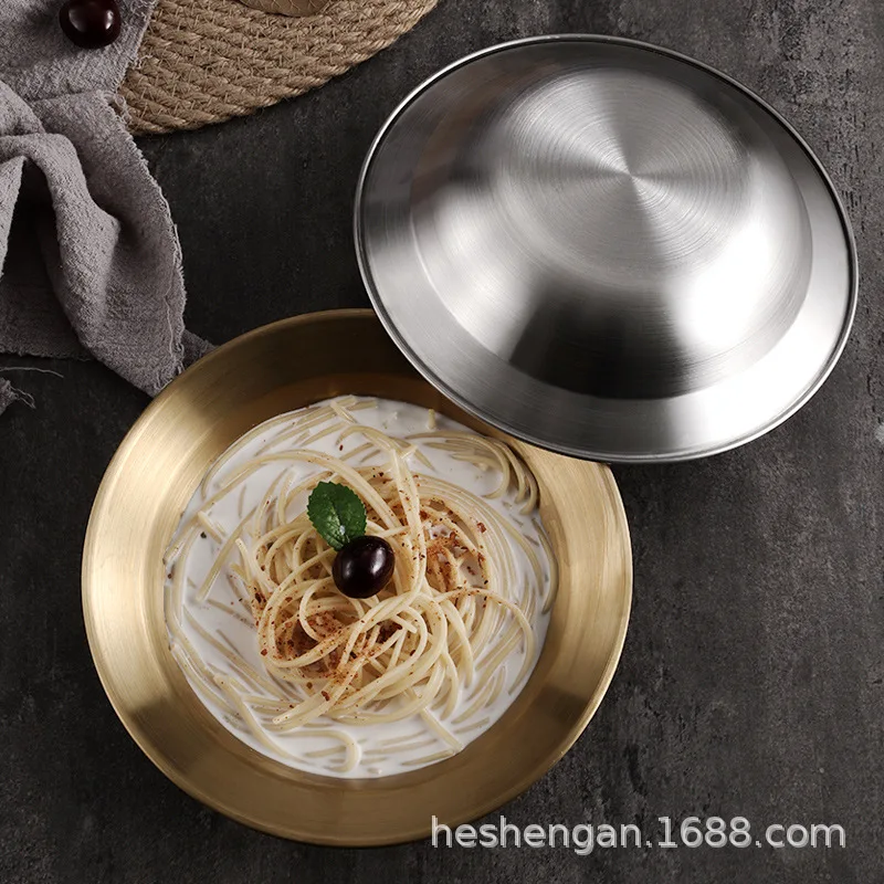 Korean stainless steel crayfish pot thickened straw hat round plate vegetable plate soup deep pasta salad