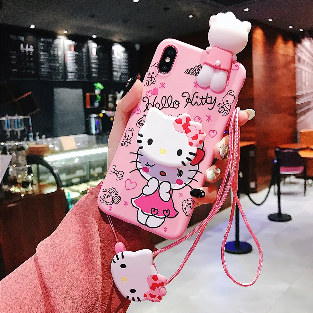 thumbnail image 1 of Funda de Hello Kitty con cuerda para Samsung Galaxy, carcasa con soporte para Samsung Galaxy S7 Edge S8 S9 S10 S20 S21 S22 S23 Plus Ultra S21FE Note 9 10, 1 of 5