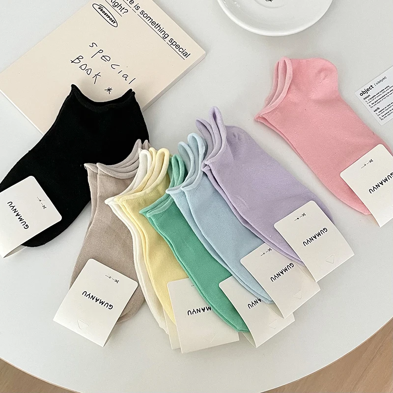 

Solid color socks women's spring and summer thin cotton socks candy color shallow mouth non-slip curling boat socks