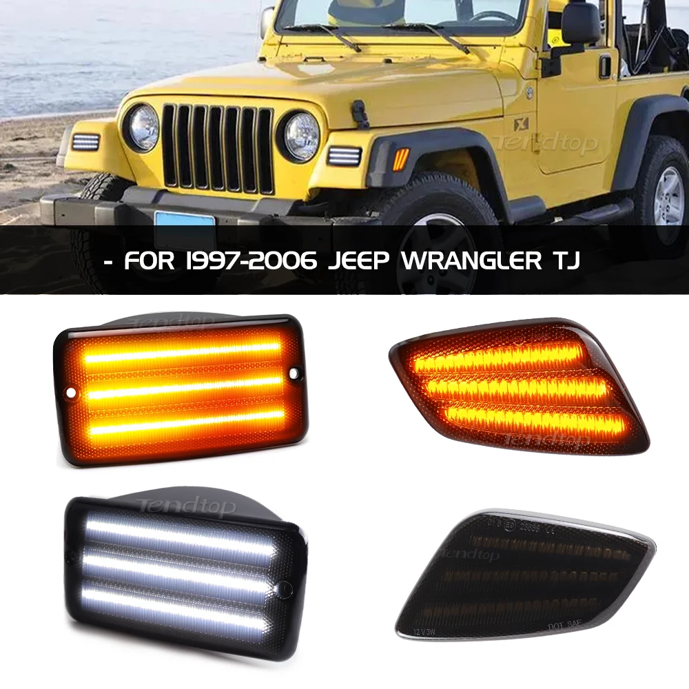 

For Jeep Wrangler 1997-2006 Dynamic Amber Led Turn Signals Lamps DRL White Parking Lights Front Bumper Side Marker Lights