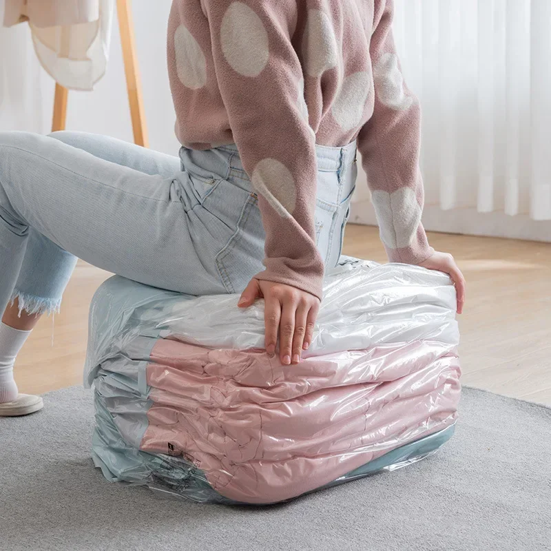 No Need Pump Vacuum Bags Cube Large Capacity Space Saver Storage Bag for Storing Clothes Blanket Quilt Compression Organizer Bag 4