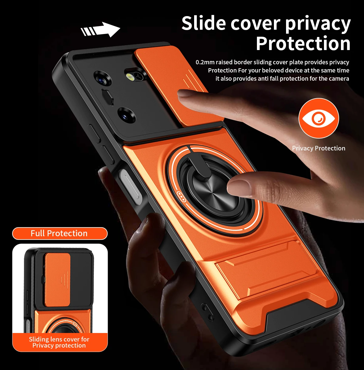 Armor  Phone Case with Slide Camera Protection and Magnetic Holder Ring Stand