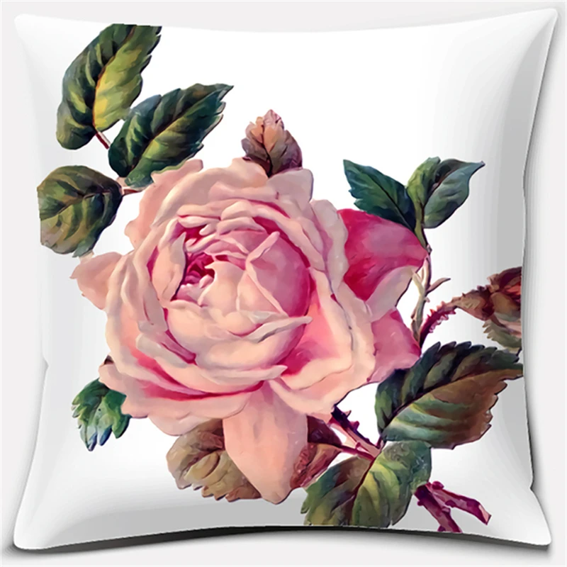 2022 Rose Peacock Floral Print Pattern Pillowcase Pink Blue Flower Square Pillowcase Sofa Car Home Office Home Decor 45x45CM 